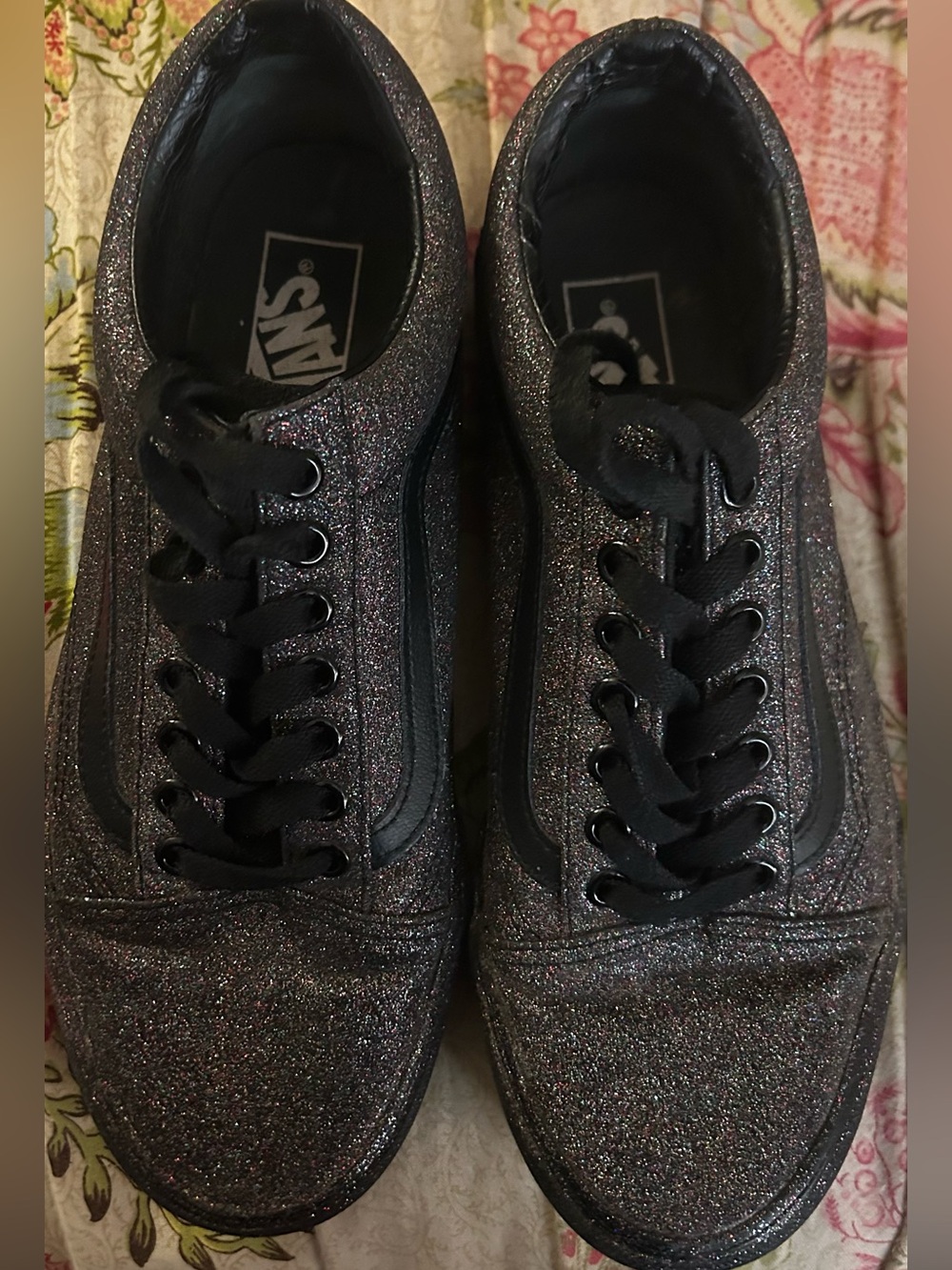 Vans Old Skool Black Rainbow Glitter Sneakers Like New Women 9